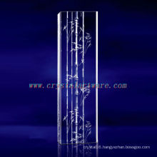 K9 3D Laser Bamboo Etched Crystal with Pillar Shape